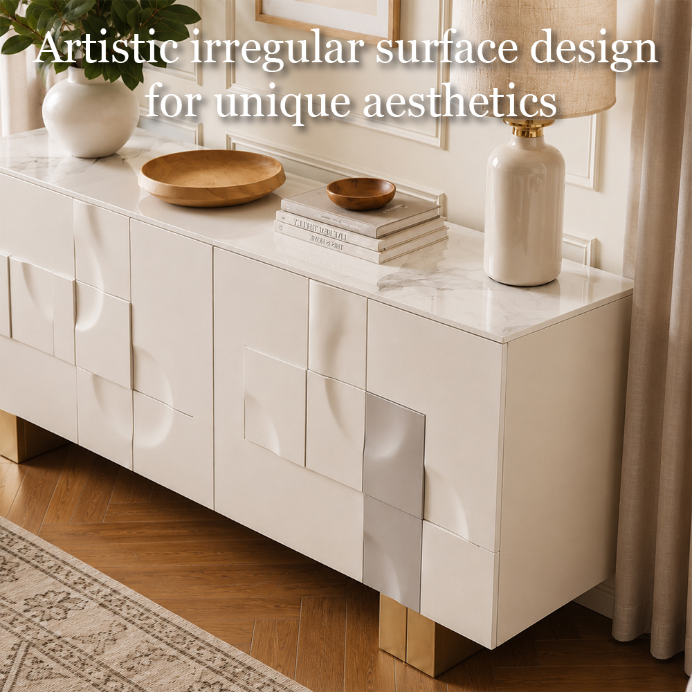  Marble Top Geometric Embossed Sideboard Cabinet