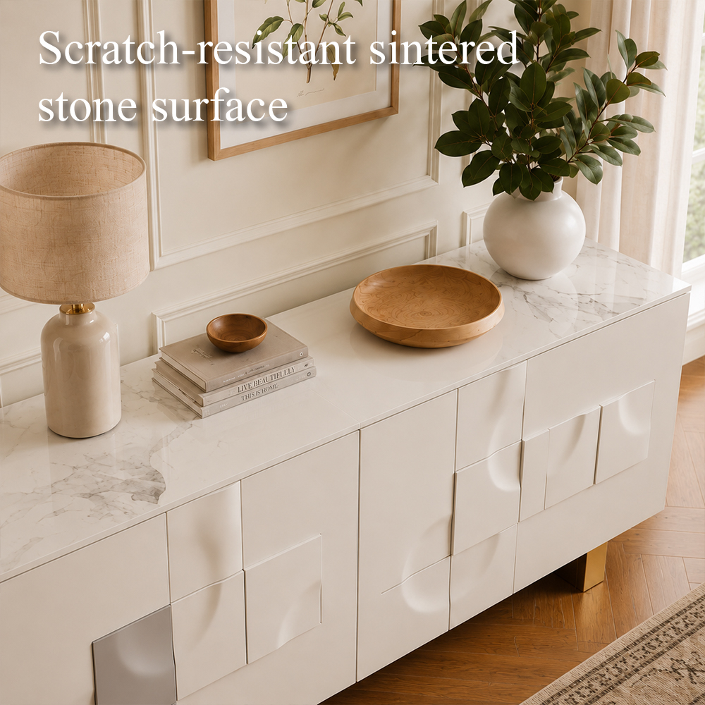  Marble Top Geometric Embossed Sideboard Cabinet