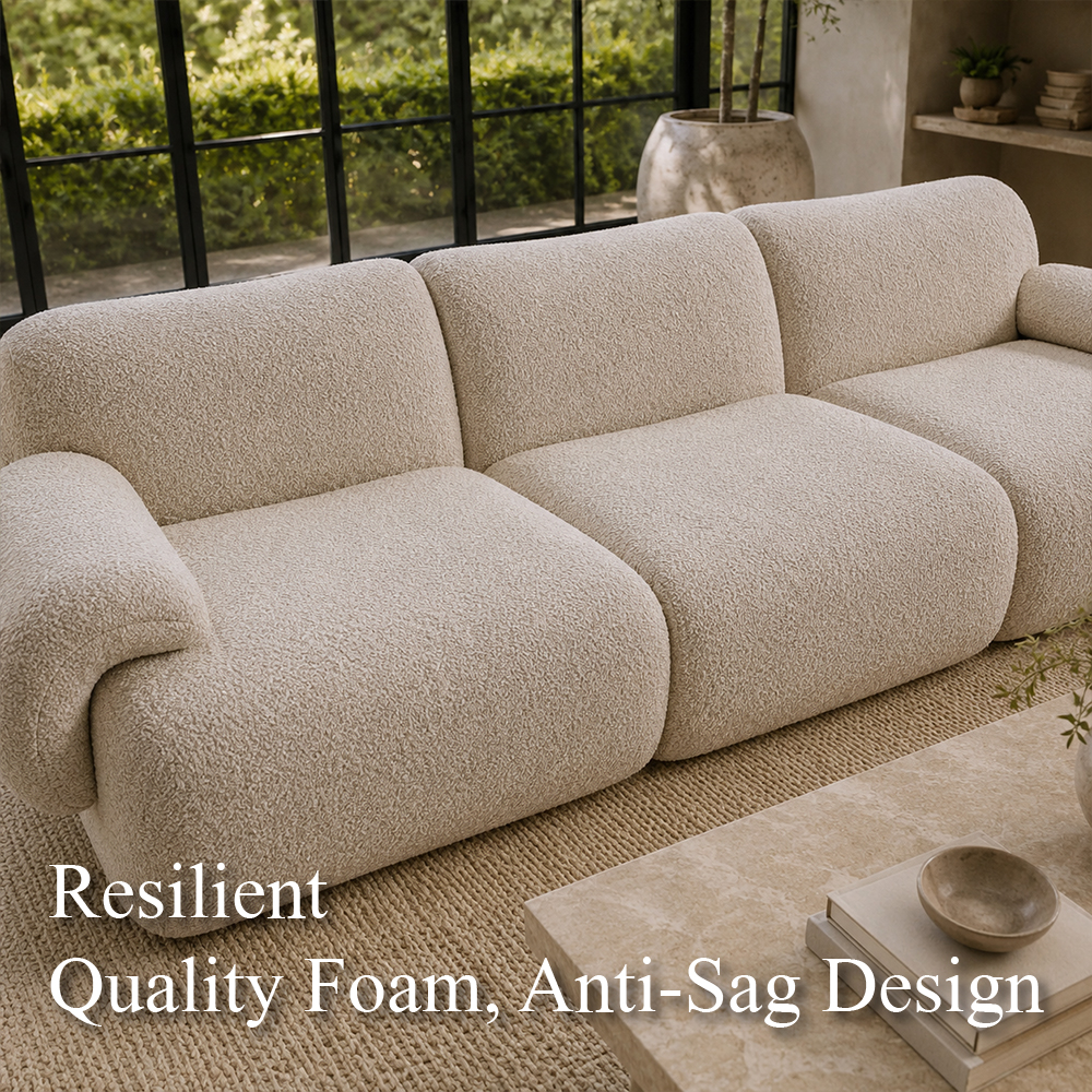 Soft and Fluffy Ivory Bouclé Compressed Sofa