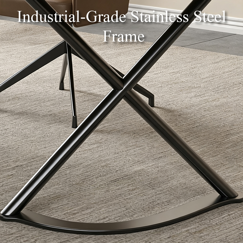 Curved Leather Trim Edge Solid Wood Stainless Steel Office Desk