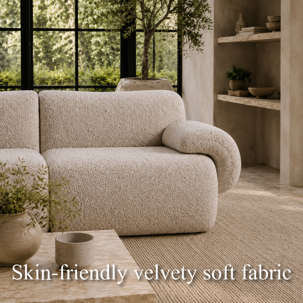 Soft and Fluffy Ivory Bouclé Compressed Sofa
