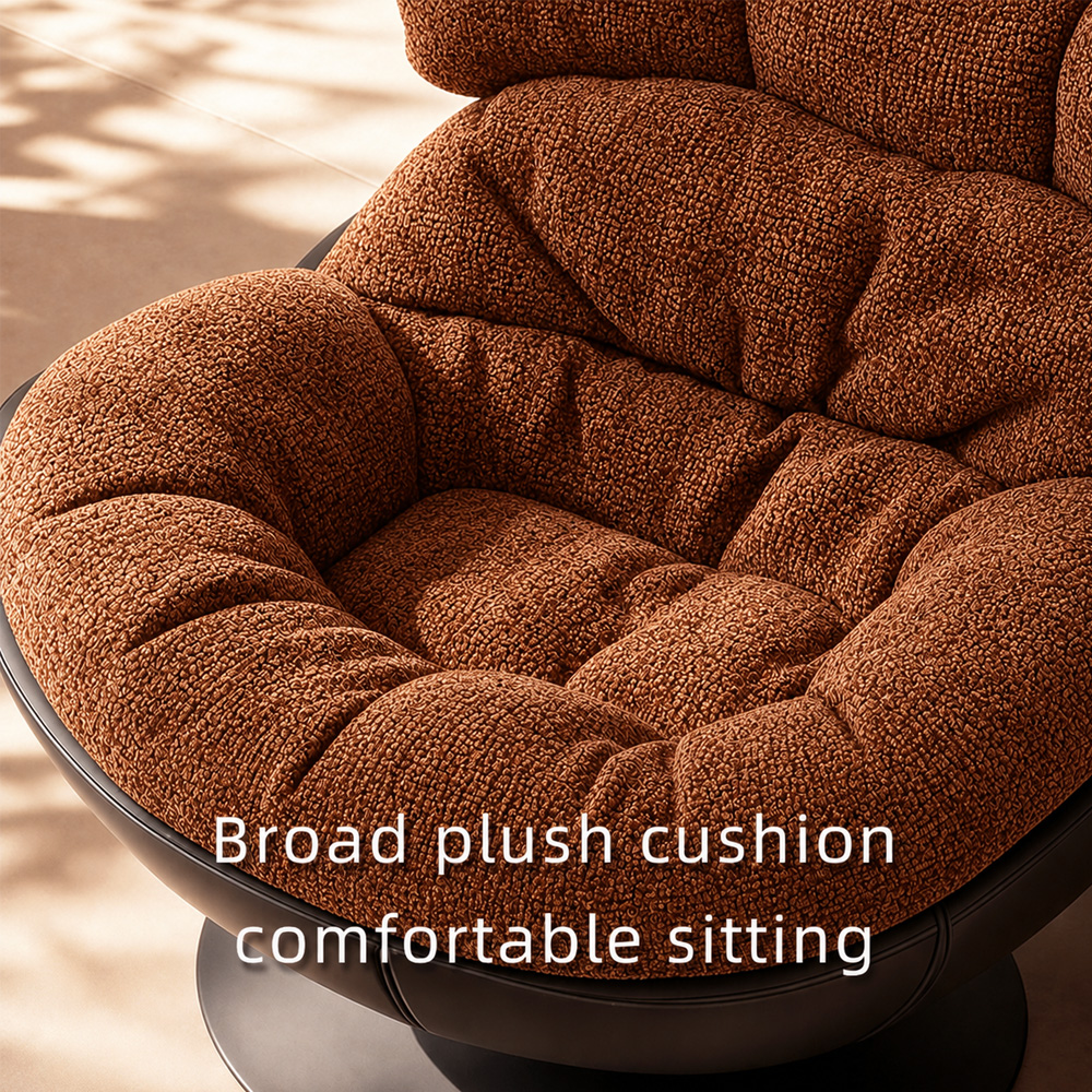 Modern Lounge Swivel Chair Linen Upholstered Fabric with Curved Design and Metal Base