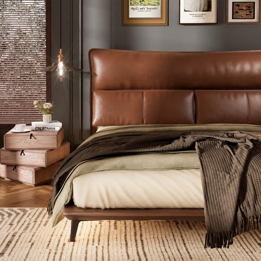 Luxury Floating Upholstered Platform Bed with LED Ambient Lighting & Cushioned Headboard