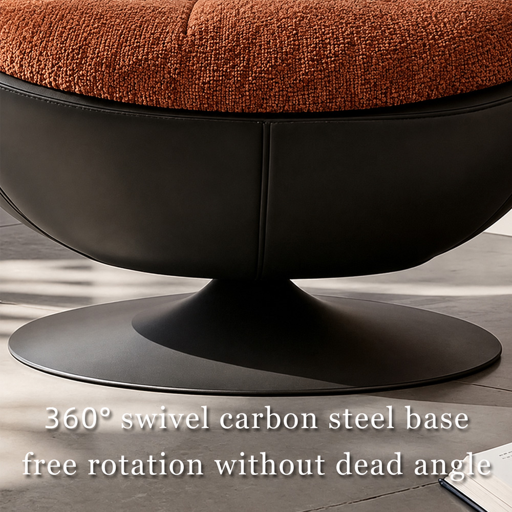 Modern Lounge Swivel Chair Linen Upholstered Fabric with Curved Design and Metal Base