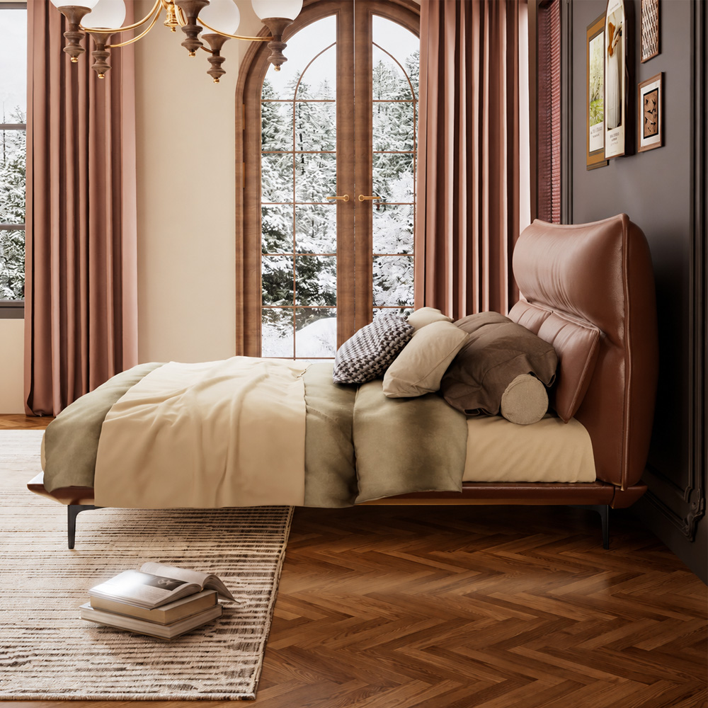 Luxury Floating Upholstered Platform Bed with LED Ambient Lighting & Cushioned Headboard