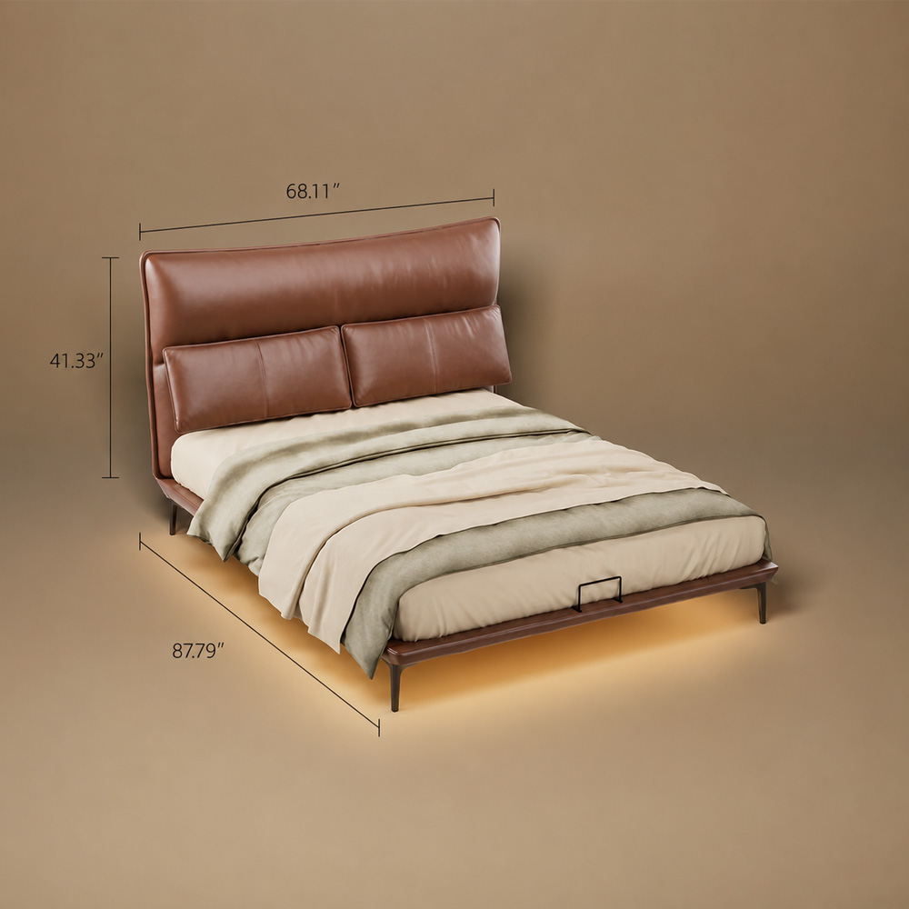 Luxury Floating Upholstered Platform Bed with LED Ambient Lighting & Cushioned Headboard