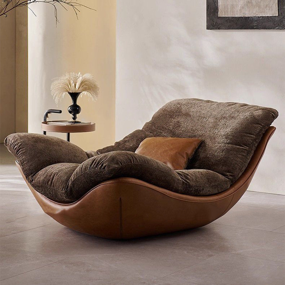 Modern Lounge Accent Chair Faux Leather Base Plush Fabric Cushion Low Profile Lazy Sofa Chair