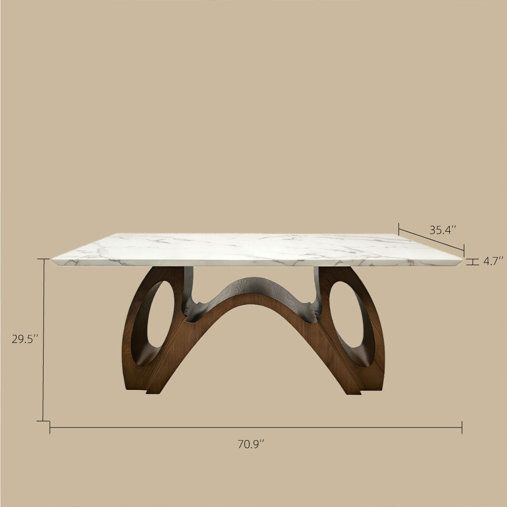 Modern Sintered Stone Dining Table Luxury Kitchen Table with Sculptural Walnut Wood Base for 4-6