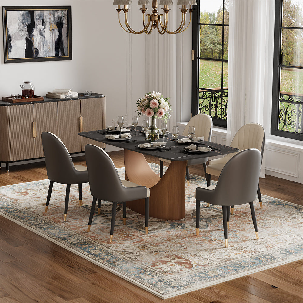 Modern Luxe Dining Set: Matte-Black Sintered Stone Dining Table