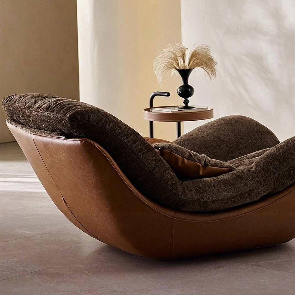 Modern Lounge Accent Chair Faux Leather Base Plush Fabric Cushion Low Profile Lazy Sofa Chair