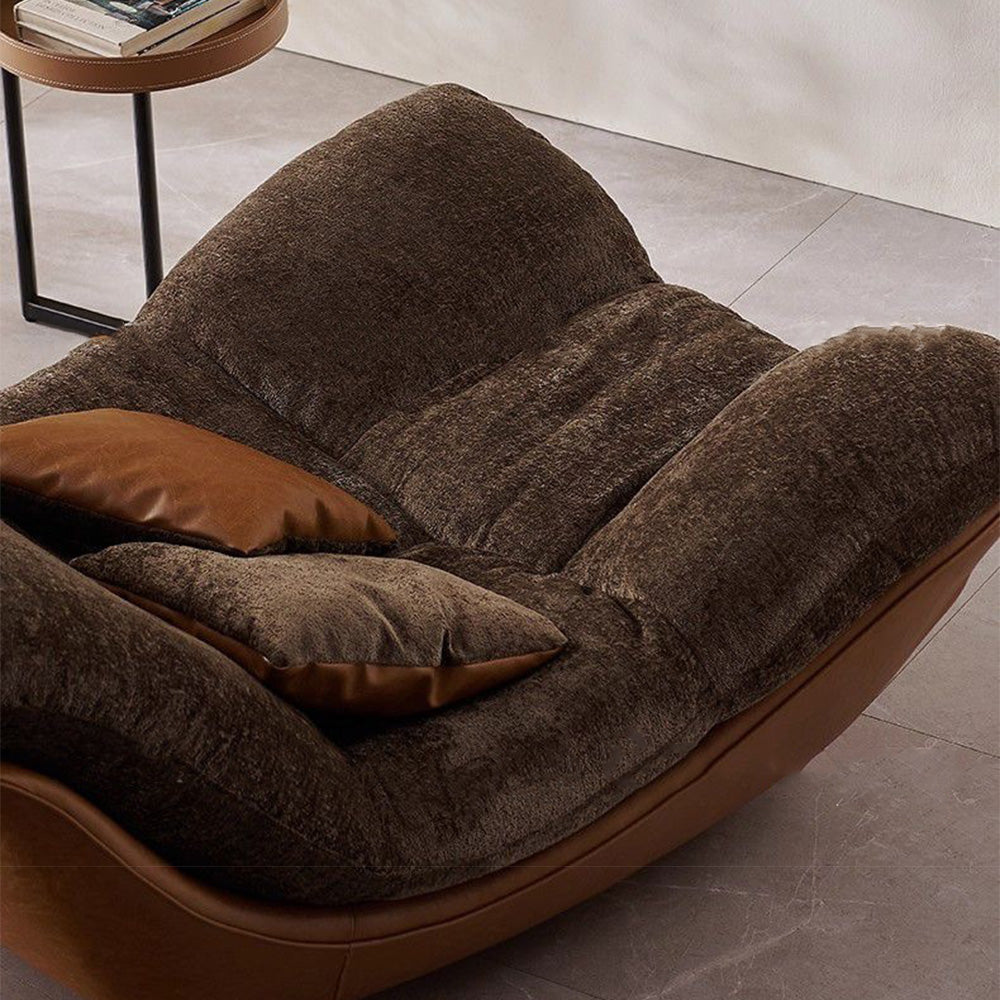 Modern Lounge Accent Chair Faux Leather Base Plush Fabric Cushion Low Profile Lazy Sofa Chair