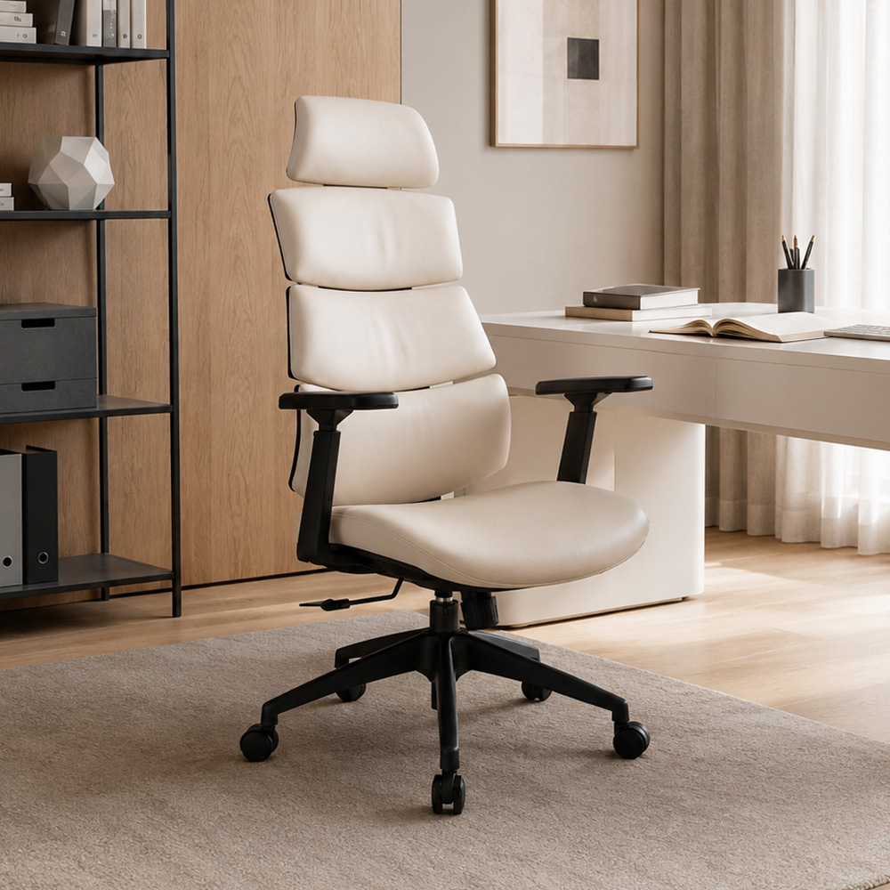 Premium Split Back PU Leather Office Chair Adjustable Headrest And Lumbar Pillow