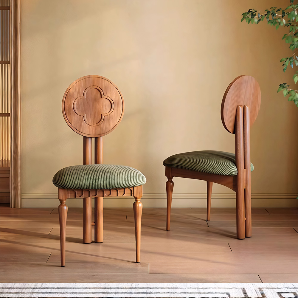 Retro Turned Leg Striped Corduroy Padded Seat Wood Dining Side Chair 1 Piece