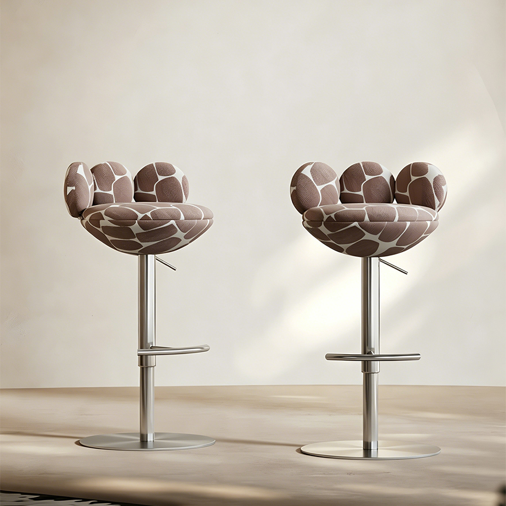 Adjustable Swivel Bar Stool with Floral Patterned Cushion and Chrome Base 1 Piece