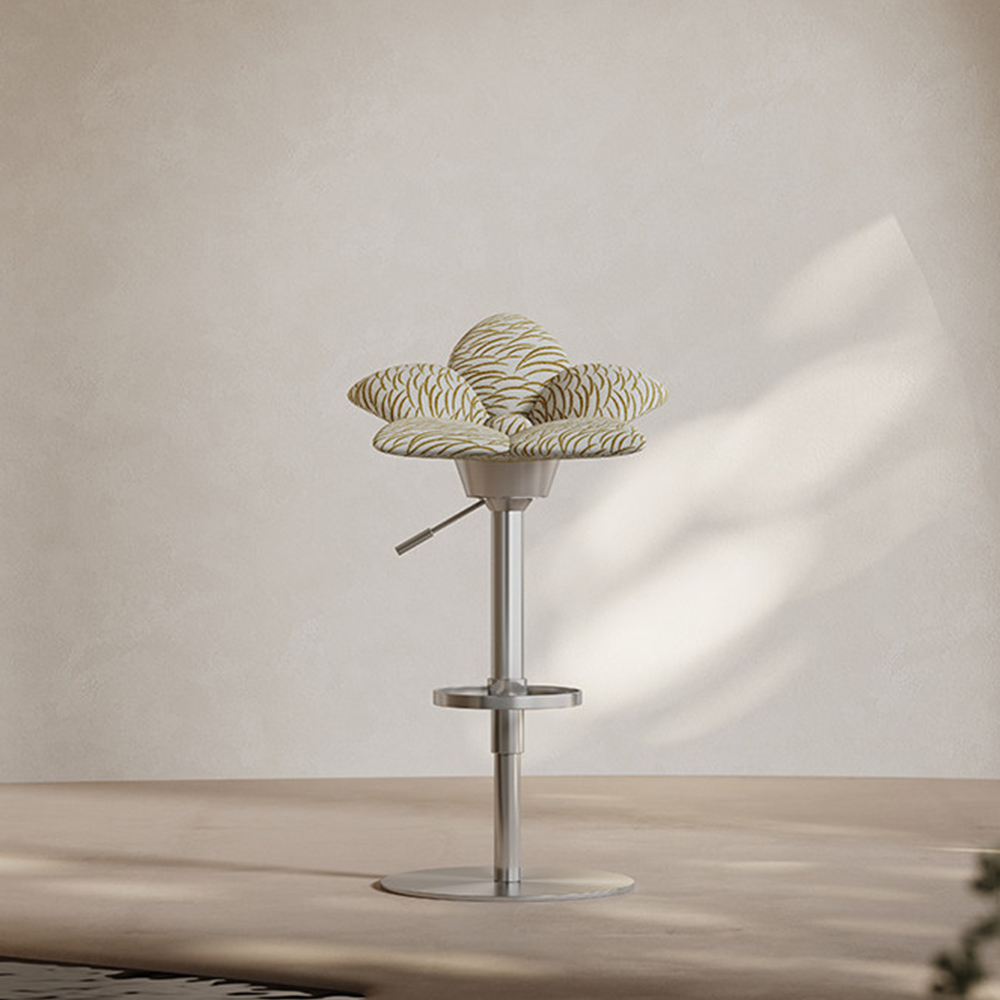 Adjustable Swivel Bar Stool with Petal-Shaped Upholstered Seat and Chrome Base 1 Piece