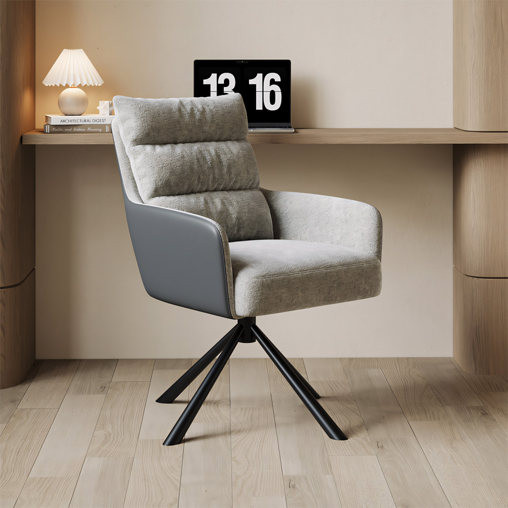 Modern Contrast Linen Leather 180 Degree Rotating Study Chair 1 Piece