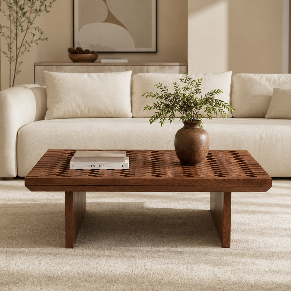 Premium Walnut Veneer Ash Wood Square Living Room Center Table