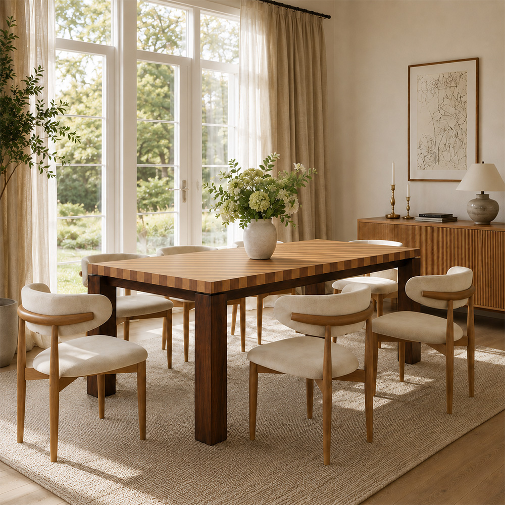 78.7" Rectangular Dual Tone Wood Grain Rectangular Wood Dining Table