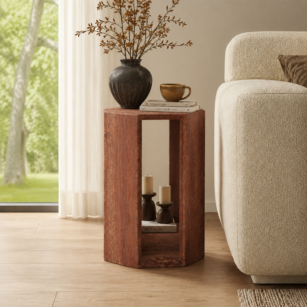 Raw Mineral Grain Natural Travertine Hollow End Side Table