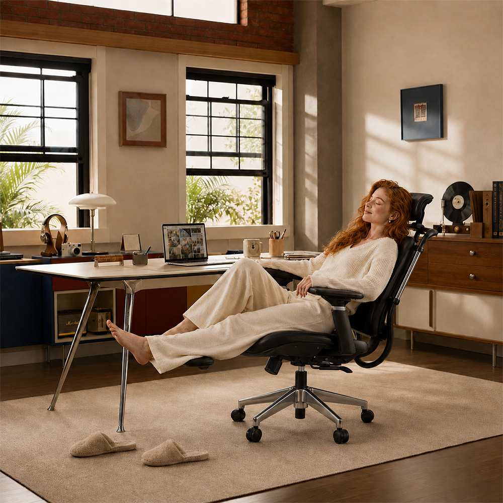 Ergonomic Executive Office Chair with Headrest Adjustable Seat Depth & 90°–135° Reclining Backrest