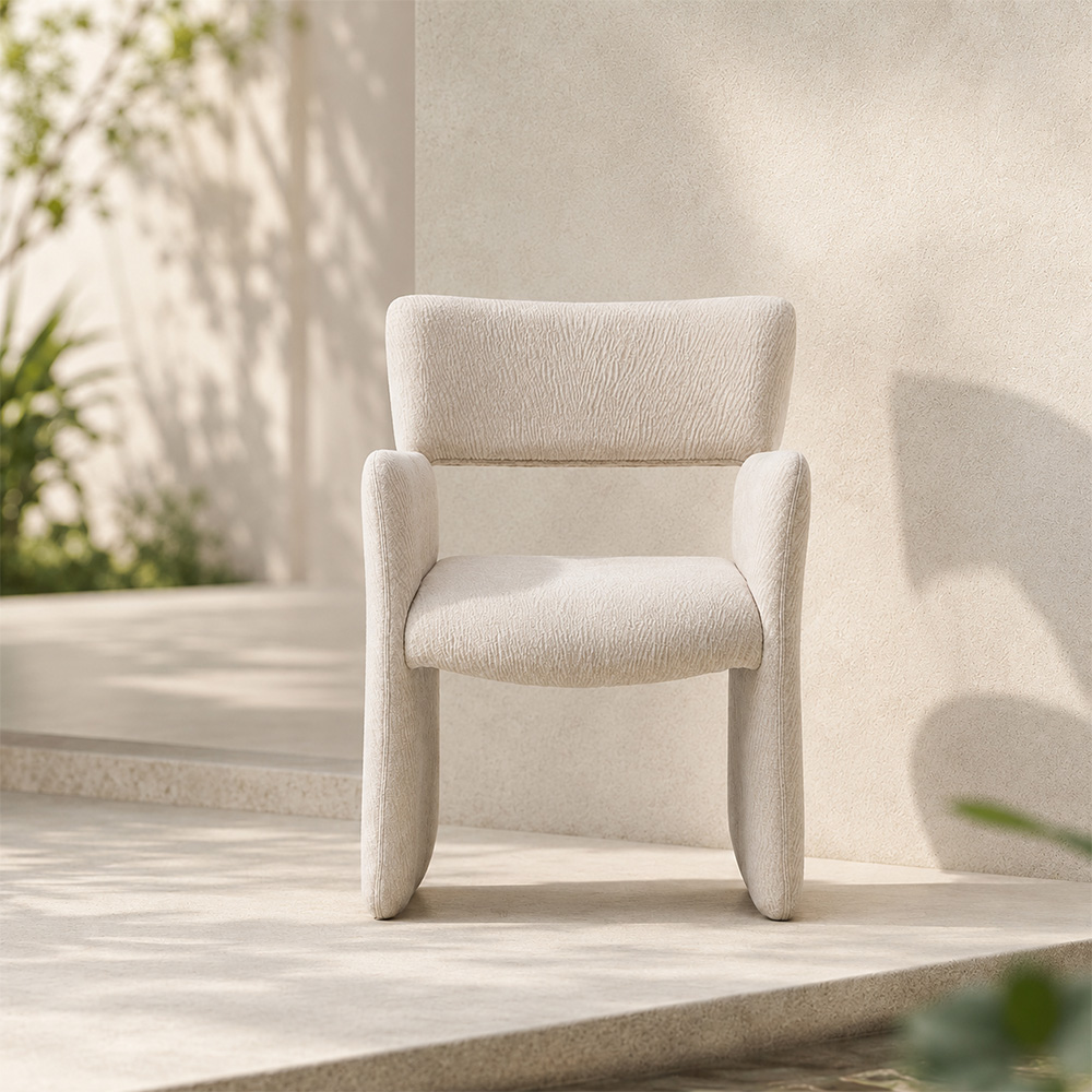 Full Wrapped Textured Chenille Sculptural Integrated Frame Dining Chair 1 Piece