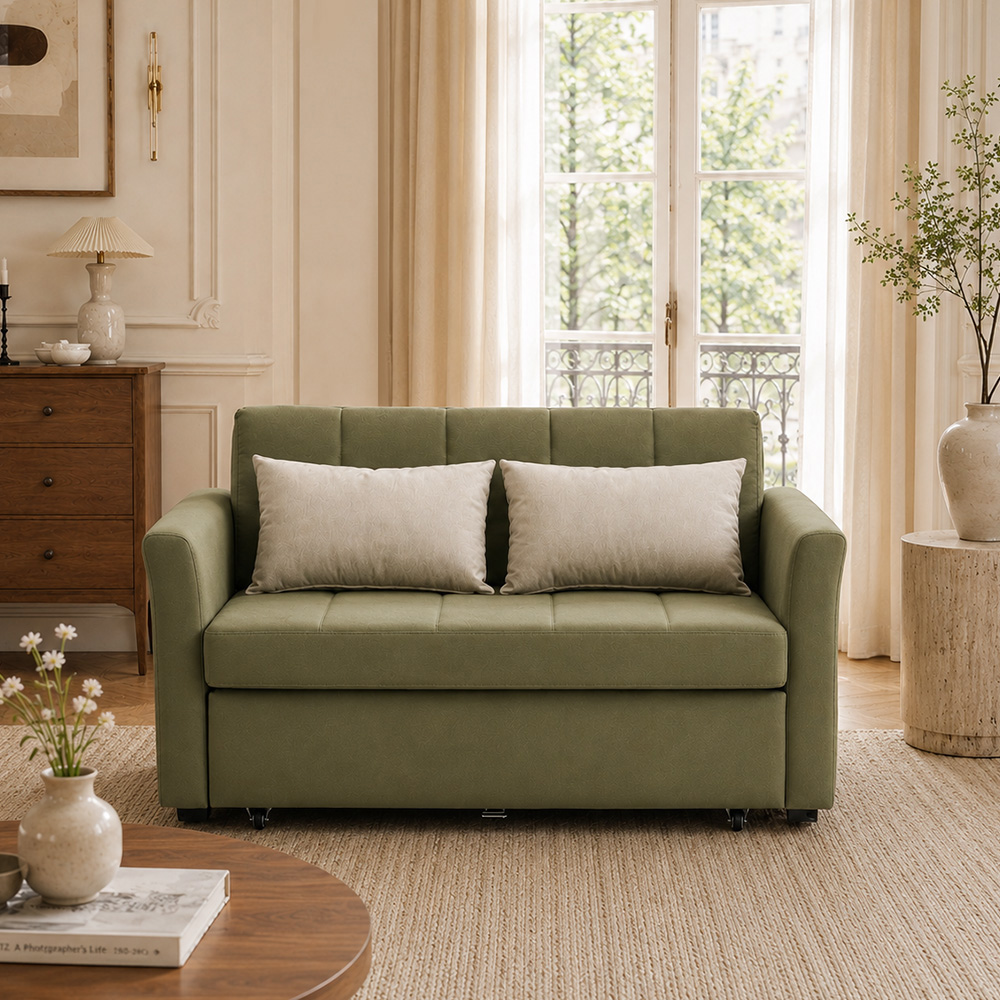 Small Apartment 2 In 1 Pull Out Guest Bed Microfiber Suede Couch Sofa Bed