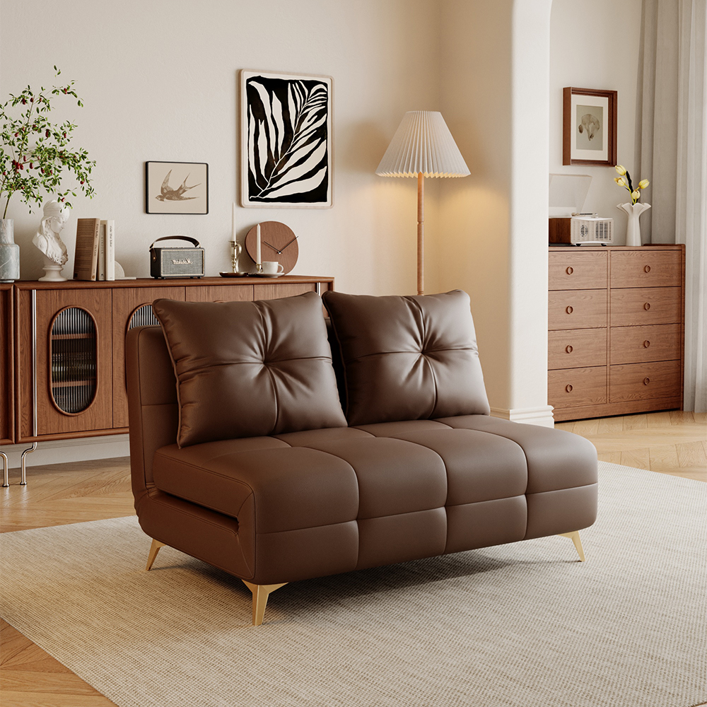 Faux Leather 2 Seater Convertible Tufted Sofa Bed