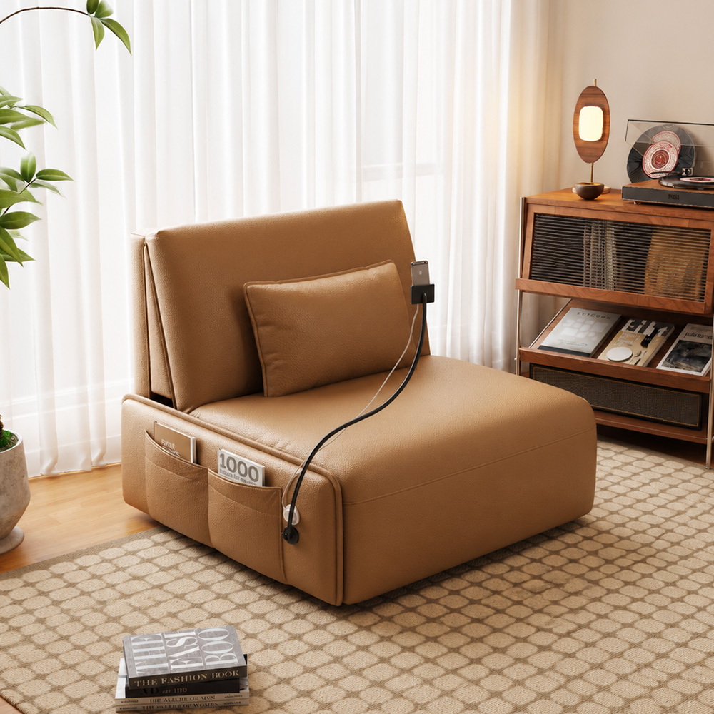 Gooseneck Phone Holder Foldable Faux Leather Guest Sofa Bed
