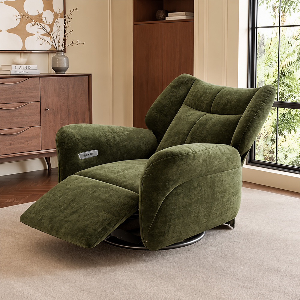 Silent Motor Power Recline Chenille Fabric Rotating Lounge Chair
