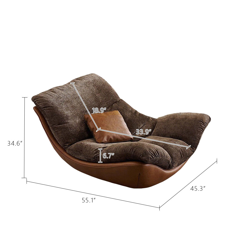 Modern Lounge Accent Chair Faux Leather Base Plush Fabric Cushion Low Profile Lazy Sofa Chair