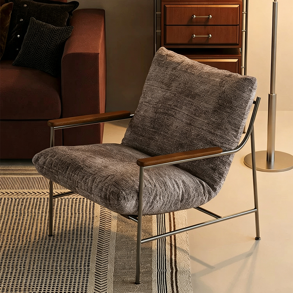Stainless Steel Frame Linen Blend Walnut Arm Modern Accent Chair