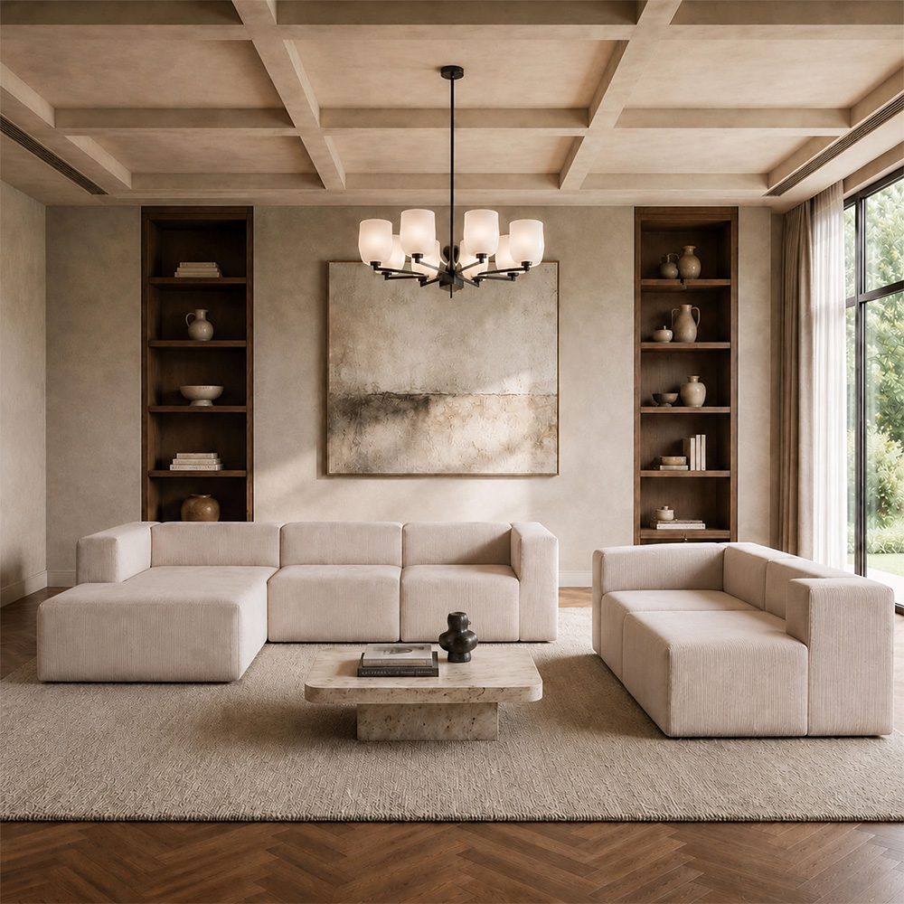Vacuum Compressed Cube Module Beige Corduroy Living Room Sofa