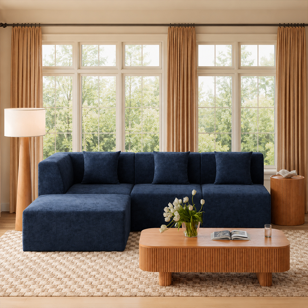 Embossed Velvet Modular Vacuum Compressed Sectional Sofa