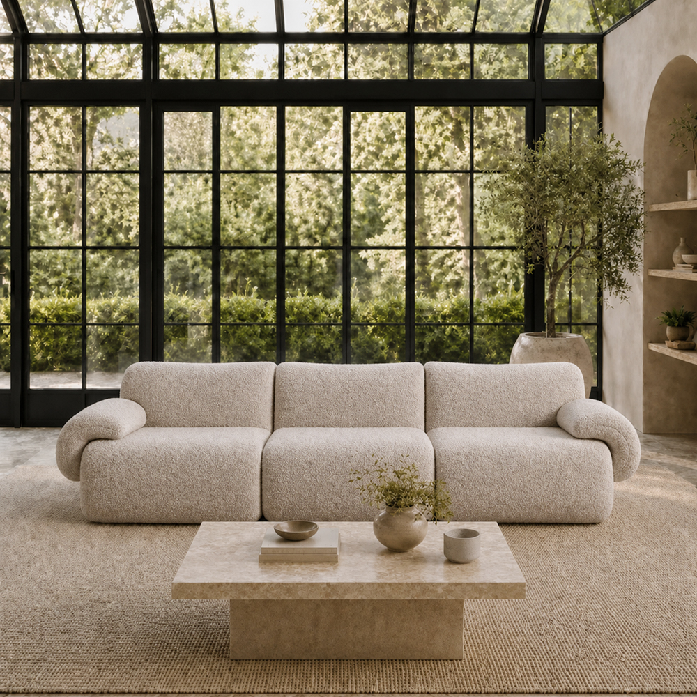 Soft and Fluffy Ivory Bouclé Compressed Sofa