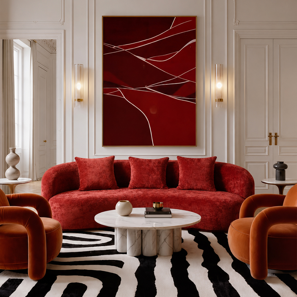 78.7" Bold Red Crushed Velvet Curved Wave Vacuum Compressed Modular Sofa