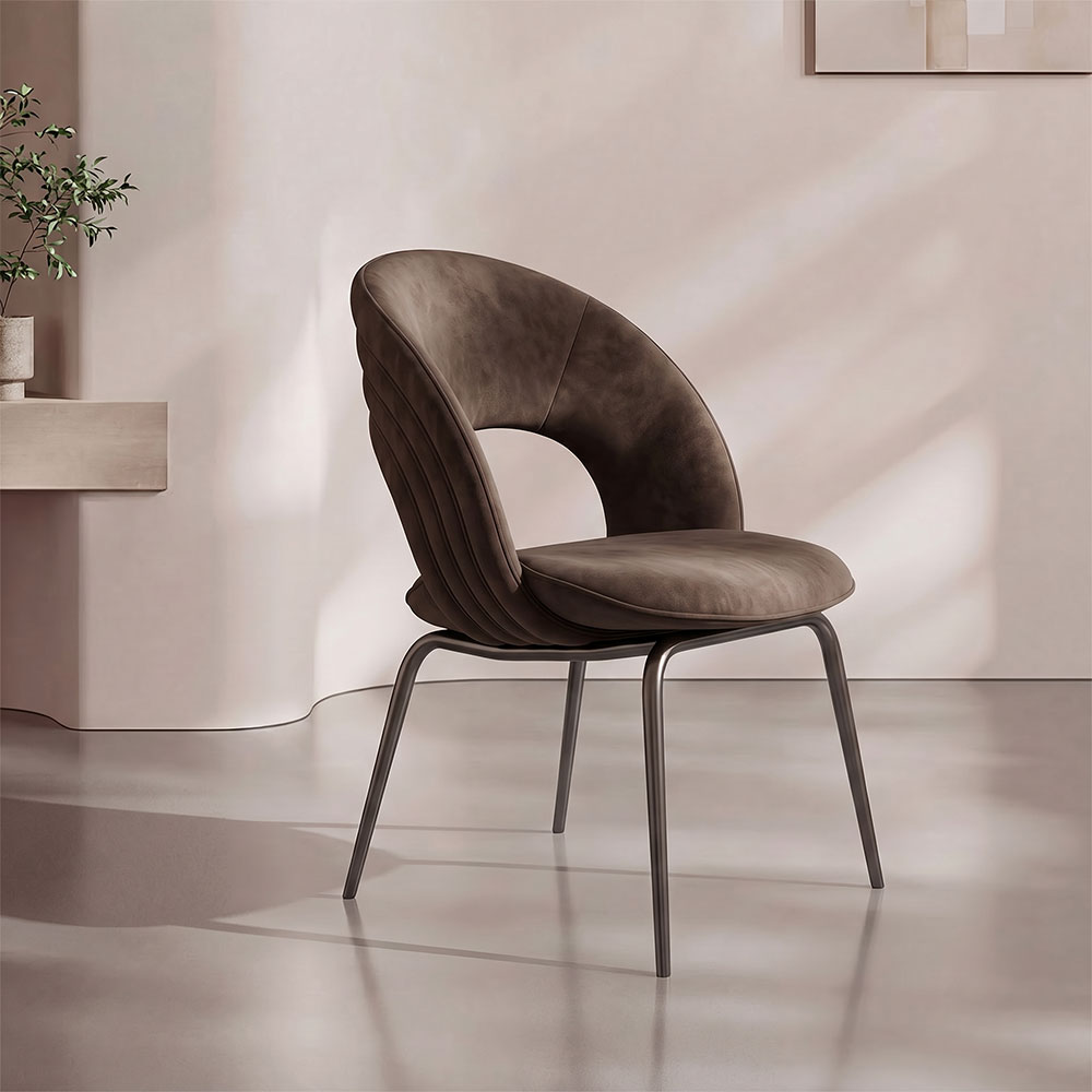 Plush Velvet Channel Stitch Minimalist Metal Leg Dining Room Chair 1 Piece