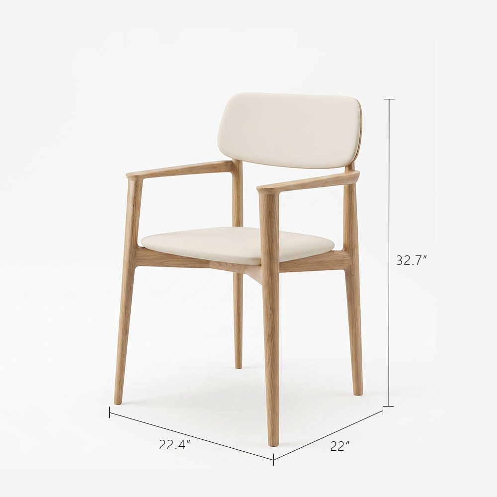 Natural Oak Frame Linen Faux Leather Armrest Nordic Dining Chair 1 Piece