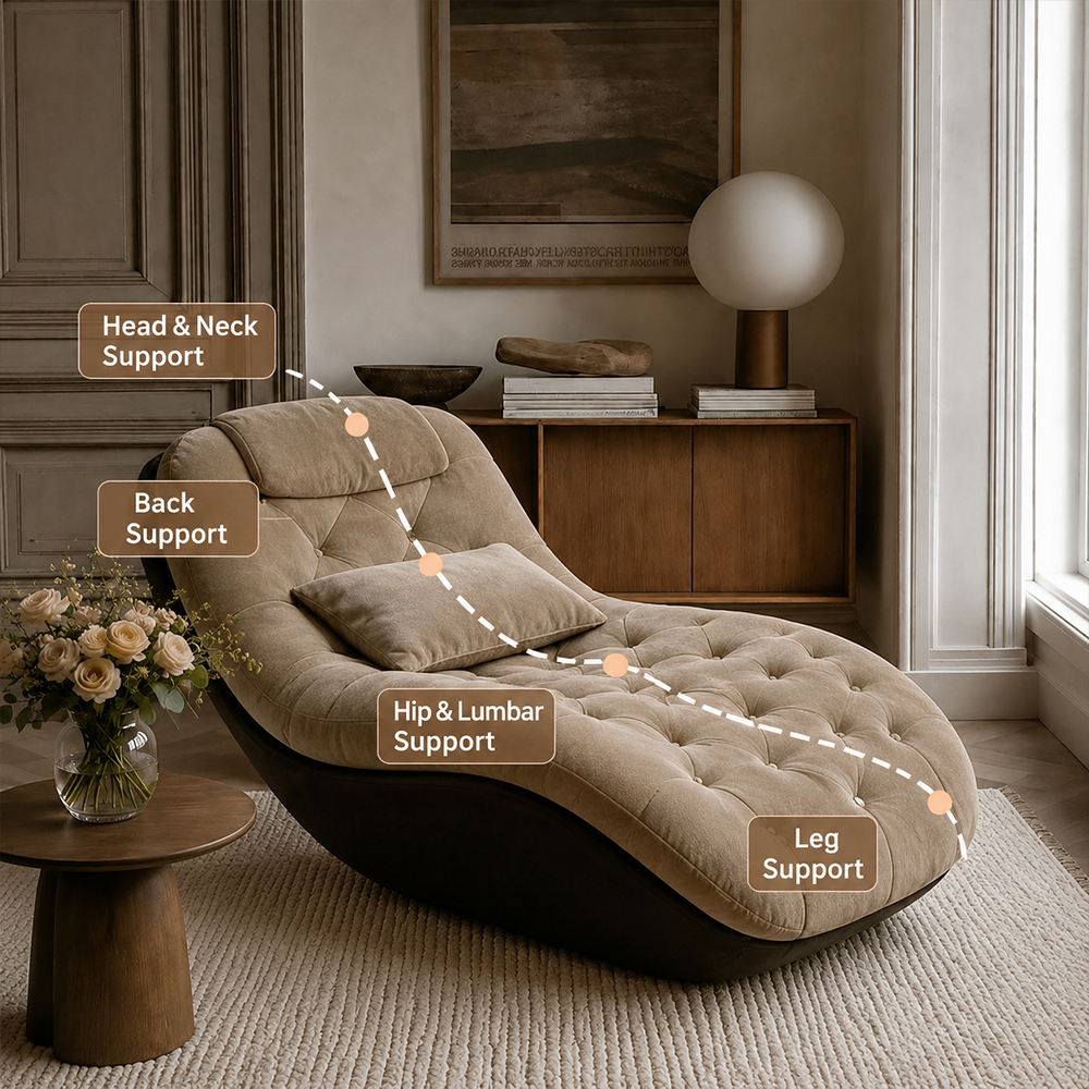 Modern Tufted Chaise Lounge Chair with Curved Base