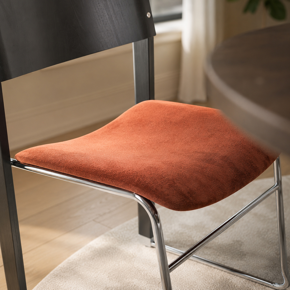 Ergonomic Concave Velvet Pad Polished Chrome Frame Side Dining Chair (Set of 2)