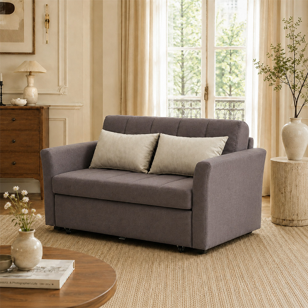 Small Apartment 2 In 1 Pull Out Guest Bed Microfiber Suede Couch Sofa Bed