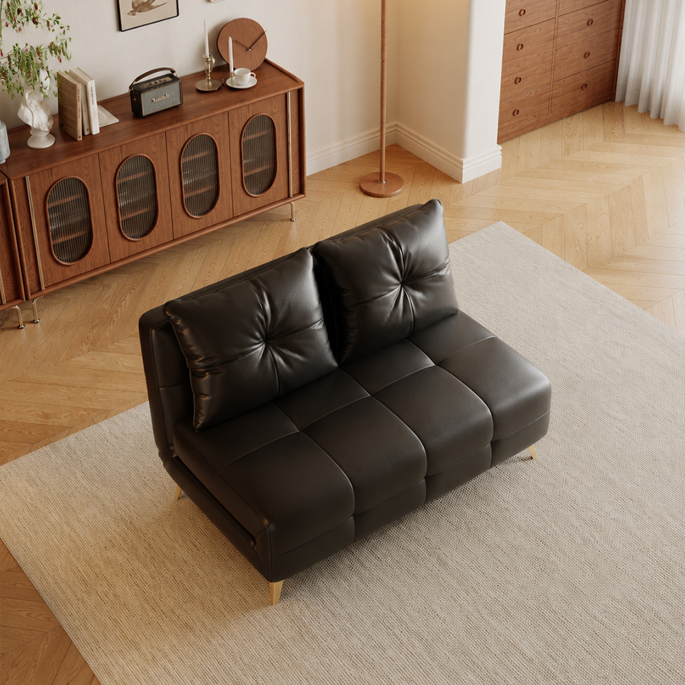 Faux Leather 2 Seater Convertible Tufted Sofa Bed