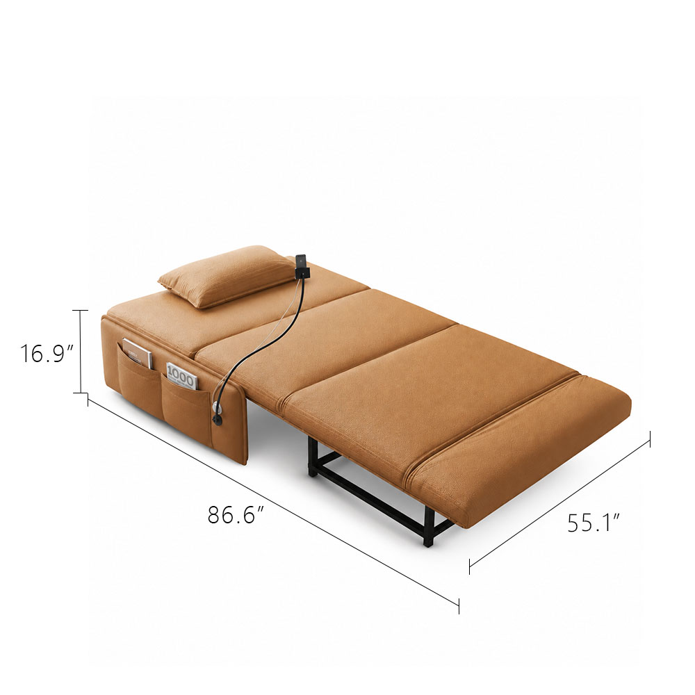 Gooseneck Phone Holder Foldable Faux Leather Guest Sofa Bed