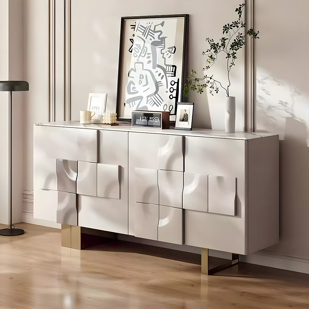  Marble Top Geometric Embossed Sideboard Cabinet