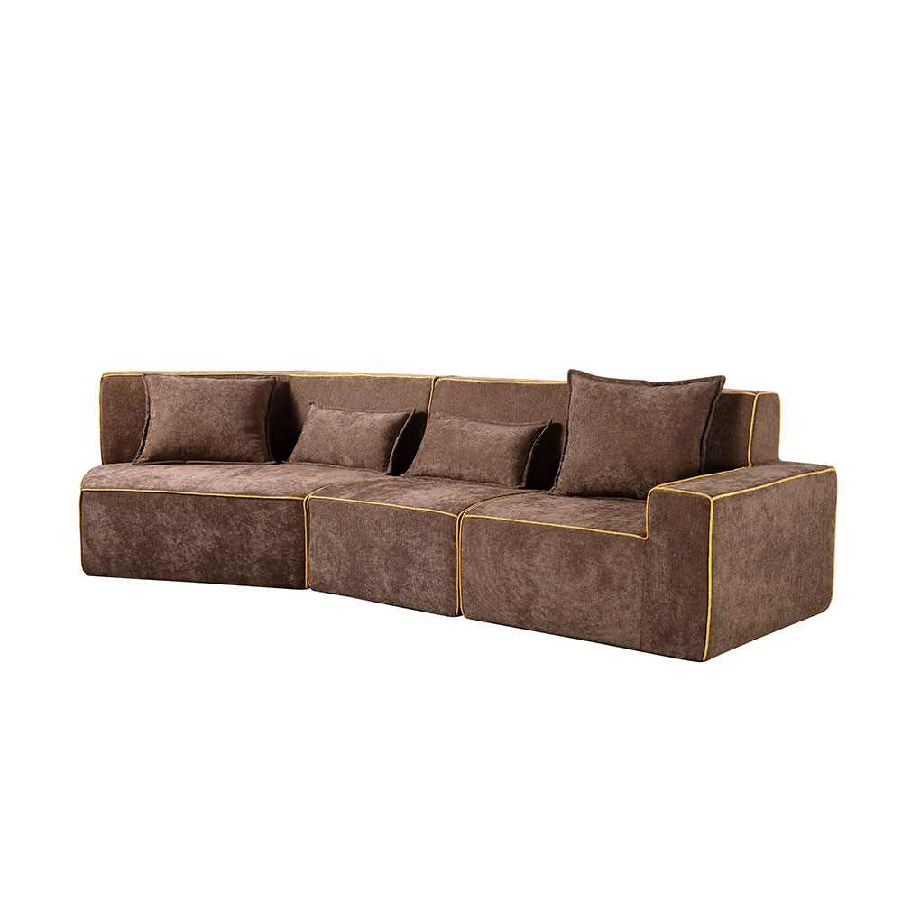 Dark Brown Embossed Velvet Golden Piping Modular Compressed Sofa