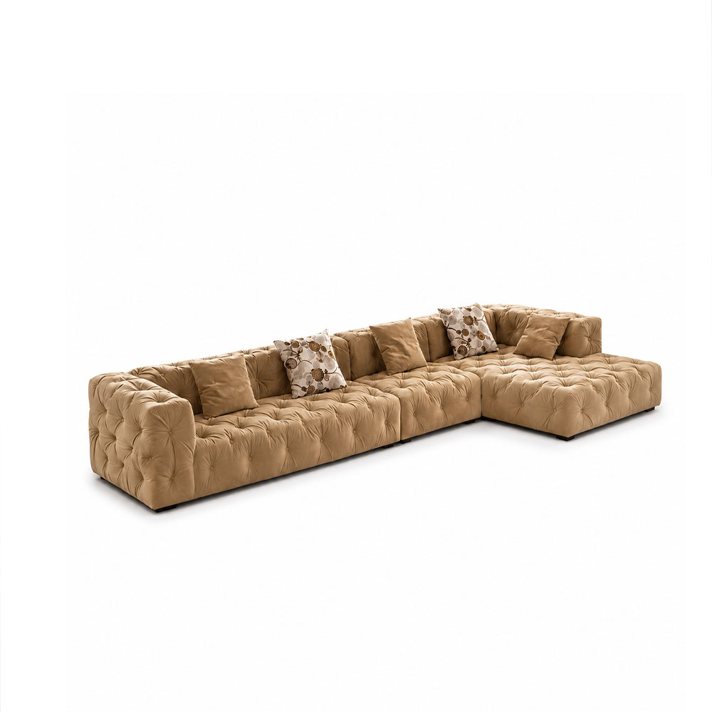 155.9" Two Tone Tufted Velvet Modular L Shape Sectional Sofa With Chaise For Luxury Villa