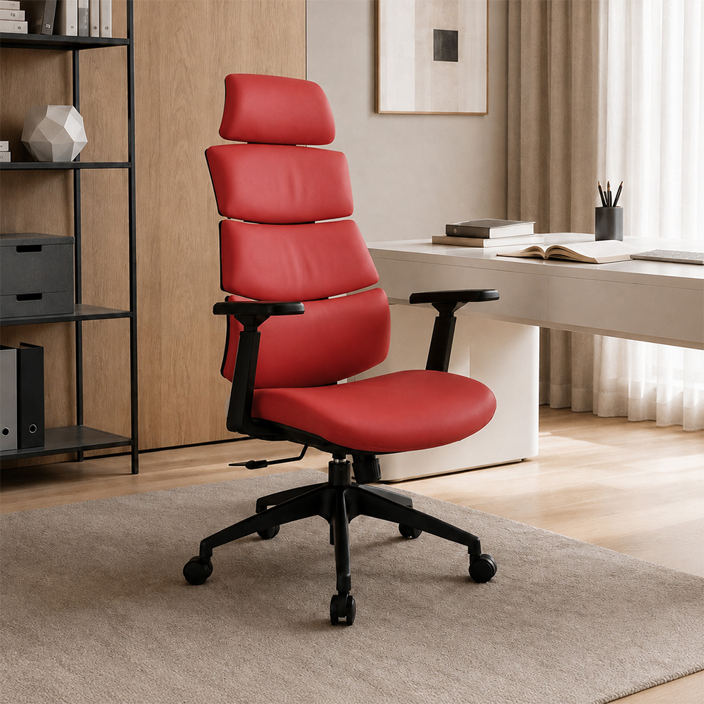 Premium Split Back PU Leather Office Chair Adjustable Headrest And Lumbar Pillow