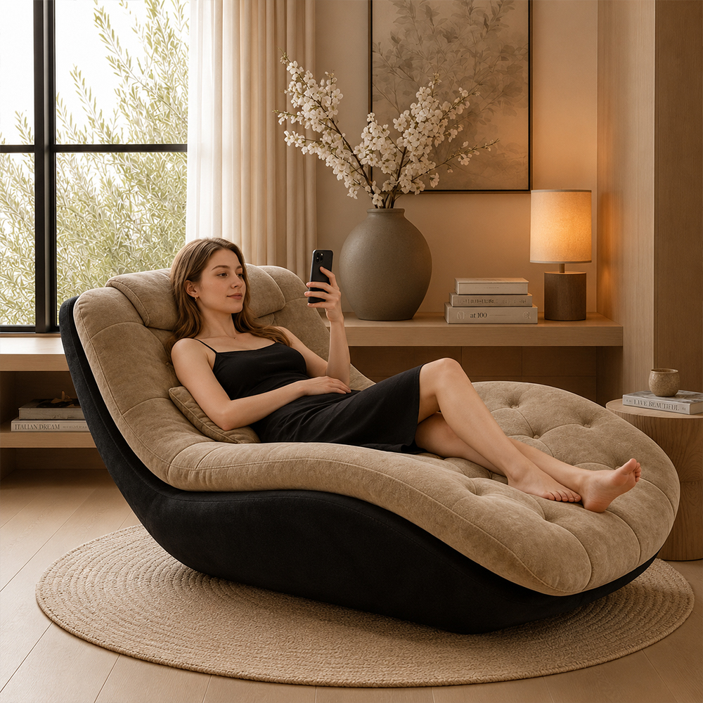 Modern Tufted Chaise Lounge Chair with Curved Base