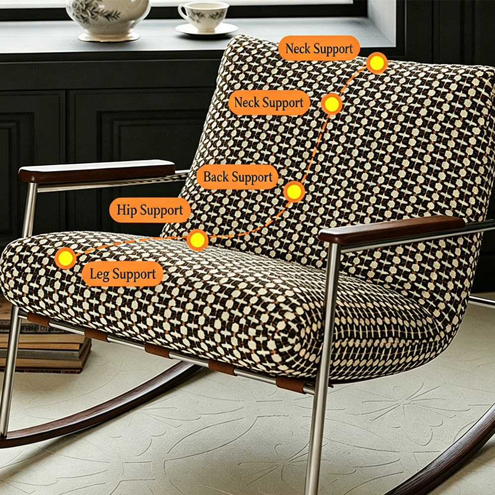 Geometric Woven Fabric Stainless Steel Wood Arm Rocking Accent Chair
