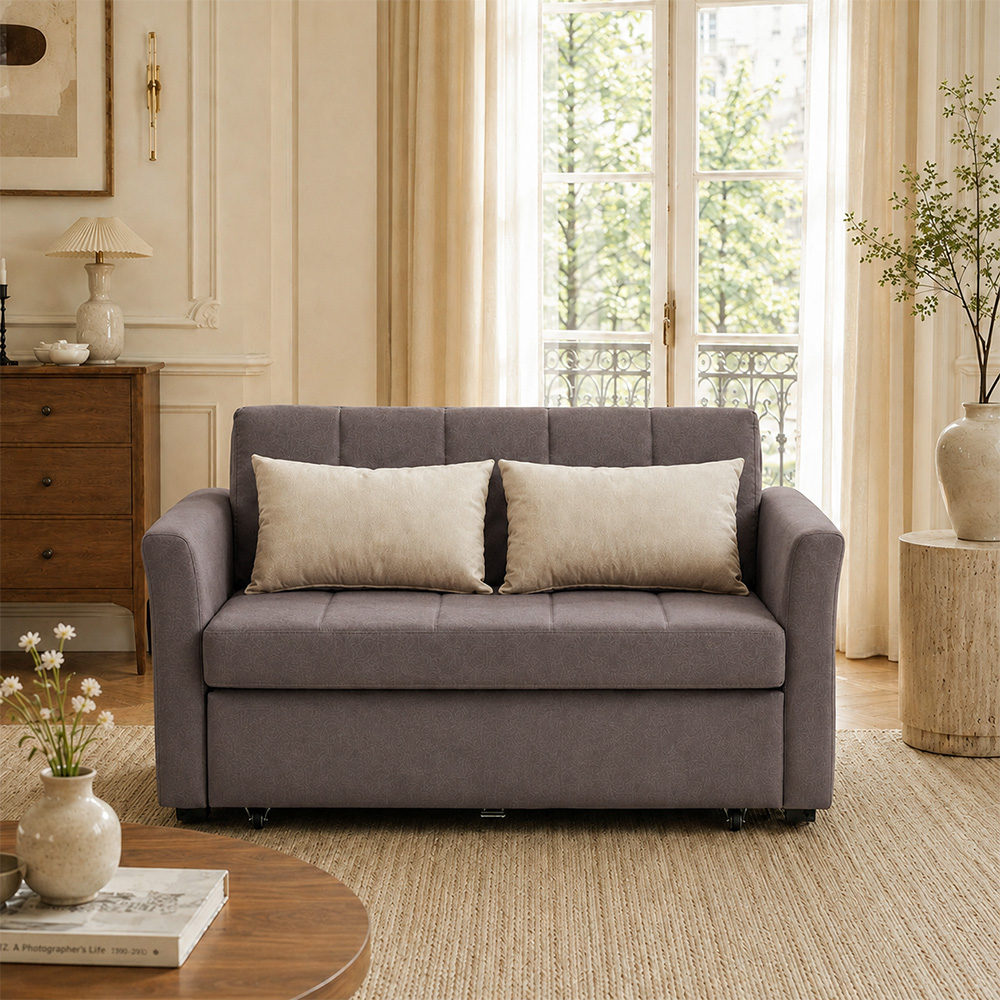 Small Apartment 2 In 1 Pull Out Guest Bed Microfiber Suede Couch Sofa Bed