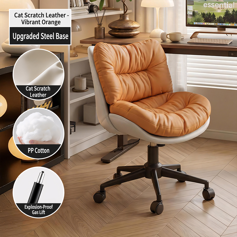 Modern Cream & Brown Tufted Swivel Office Chair with Rolling Base